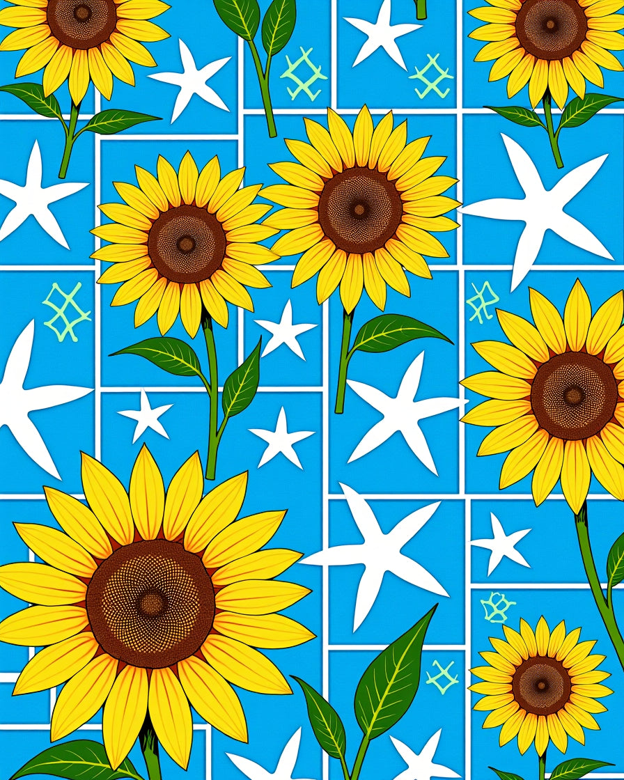 Sunny Yellow Sunflower Garden Blue Rug