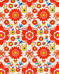 Vibrant Red Yellow Folk Floral Rug