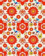 Vibrant Red Yellow Folk Floral Rug