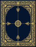 Ornate Navy Gold Scrollwork Frame Rug