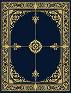 Ornate Navy Gold Scrollwork Frame Rug