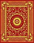 Crimson Yellow Ornate Medallion Border Rug