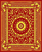 Crimson Yellow Ornate Medallion Border Rug