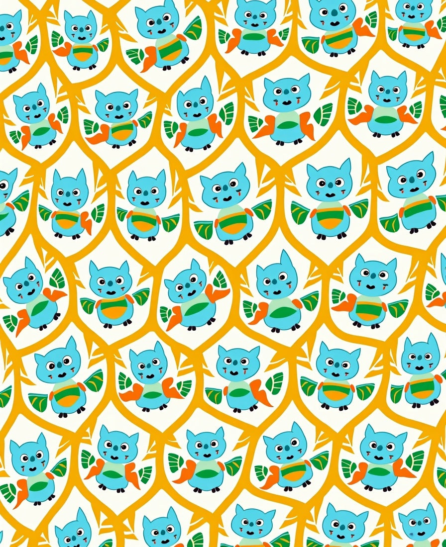 Charming Teal Owl Geometric Honeycomb Rug