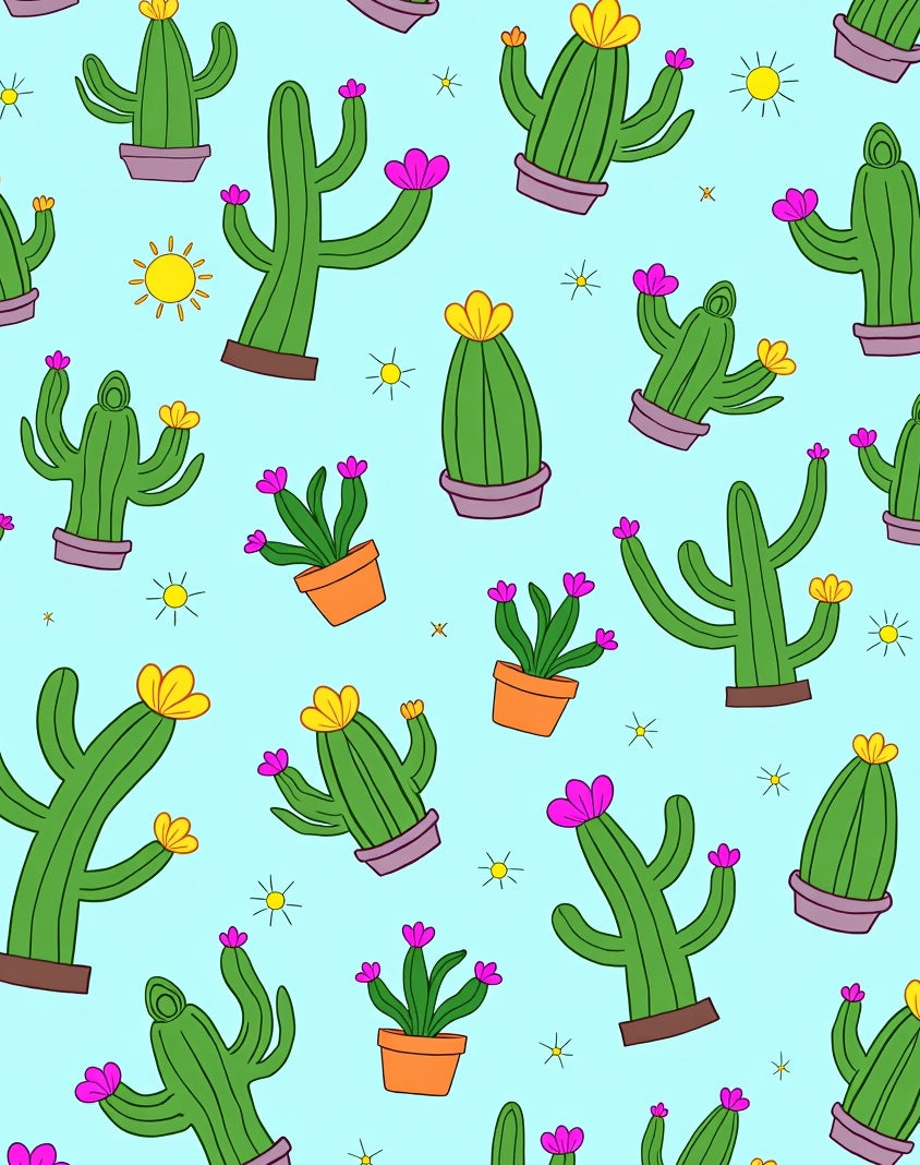 Playful Green Cactus Yellow Fuchsia Bloom Rug