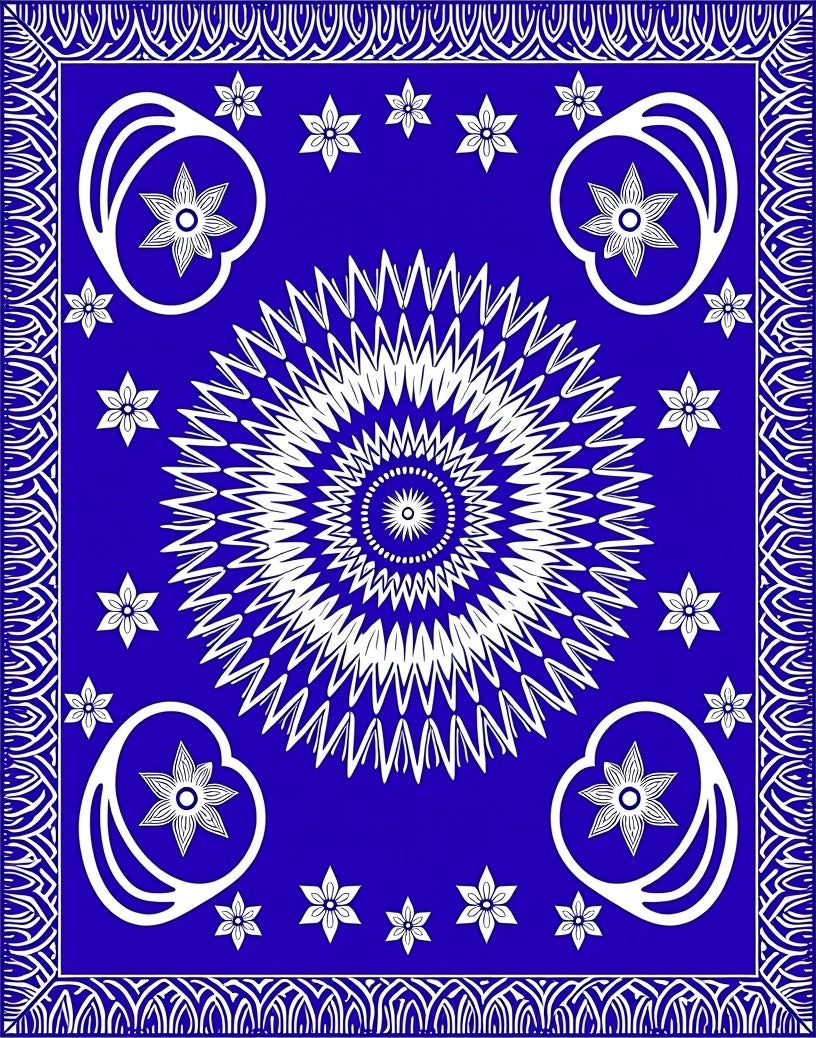 Vibrant Blue Sunburst Floral Medallion Rug