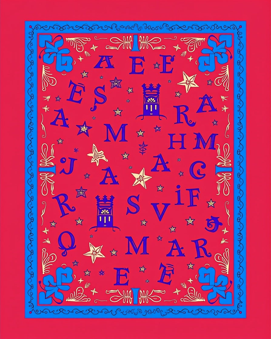 Red Blue Alphabet Star Border Rug