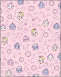 Whimsical Pink Houses Swirls Starbursts Rug