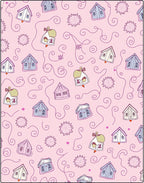 Whimsical Pink Houses Swirls Starbursts Rug