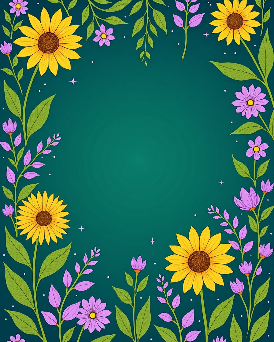 Golden Sunflowers and Purple Flowers Border Rug