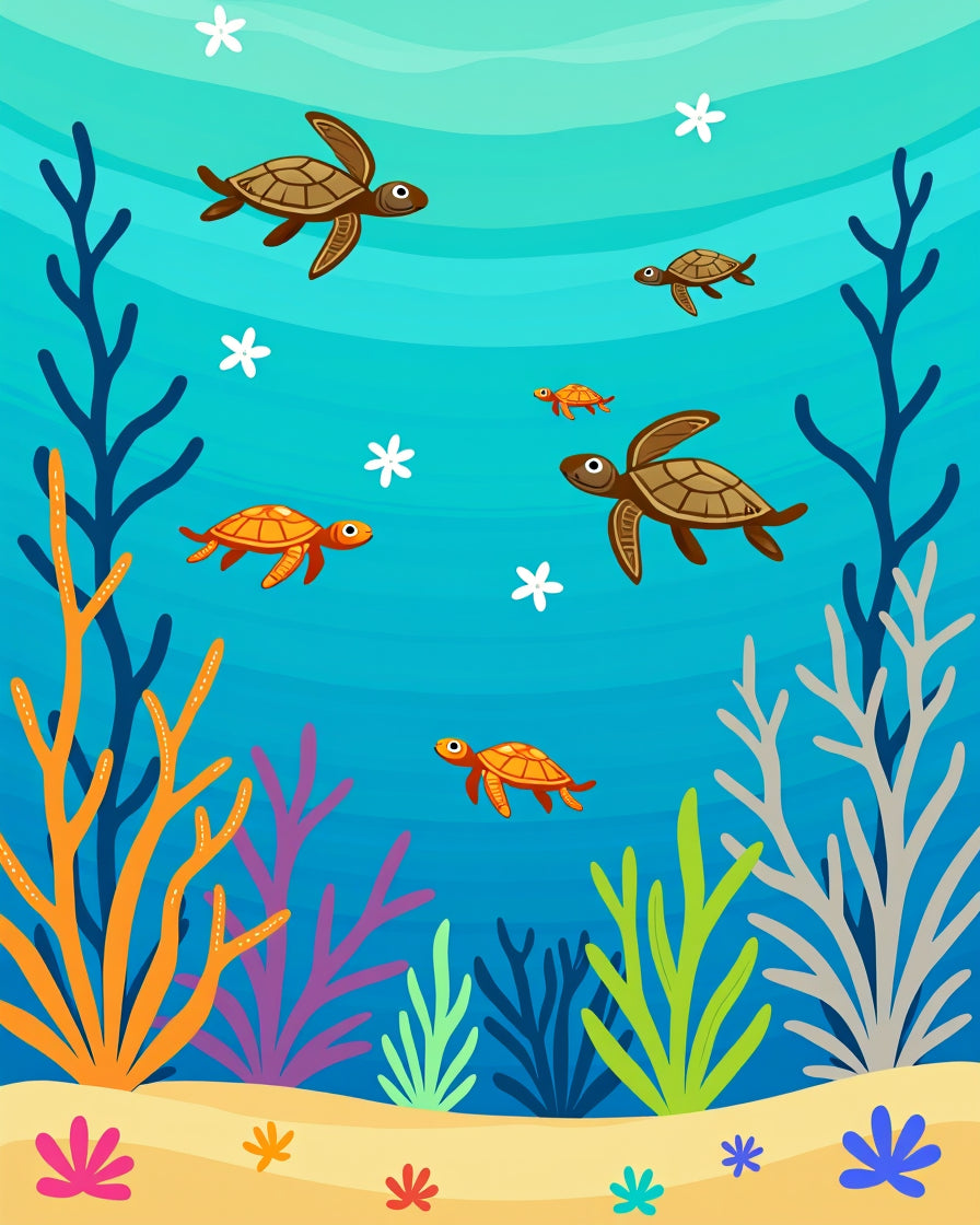 Whimsical Turtle Ocean Coral Reef Rug