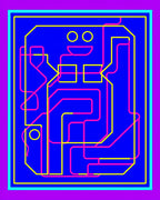 Neon Pink Yellow Line Abstract Robot Rug