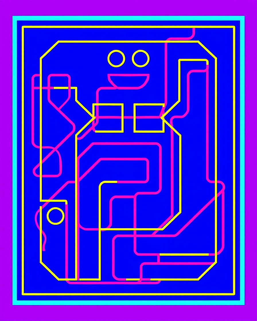 Neon Pink Yellow Line Abstract Robot Rug