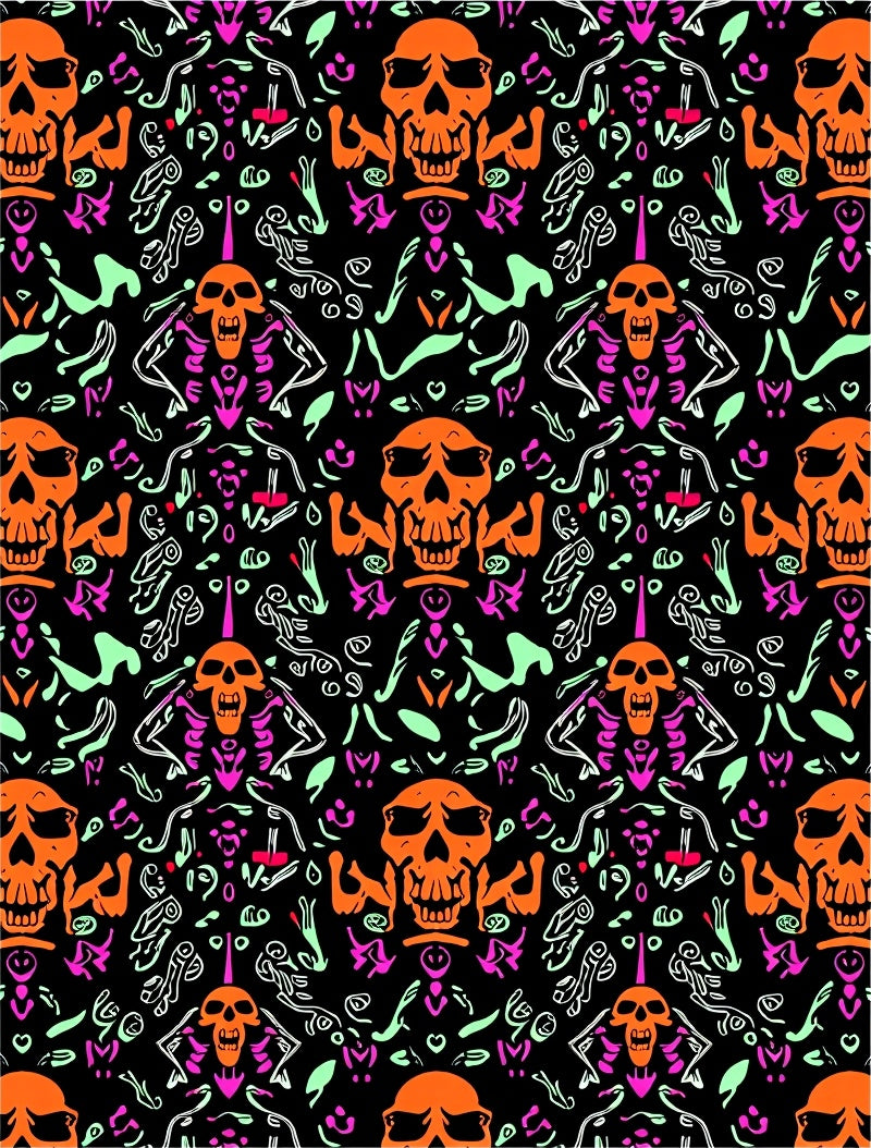 Whimsical Orange Skull Skeleton Trio Rug