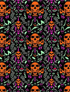 Whimsical Orange Skull Skeleton Trio Rug