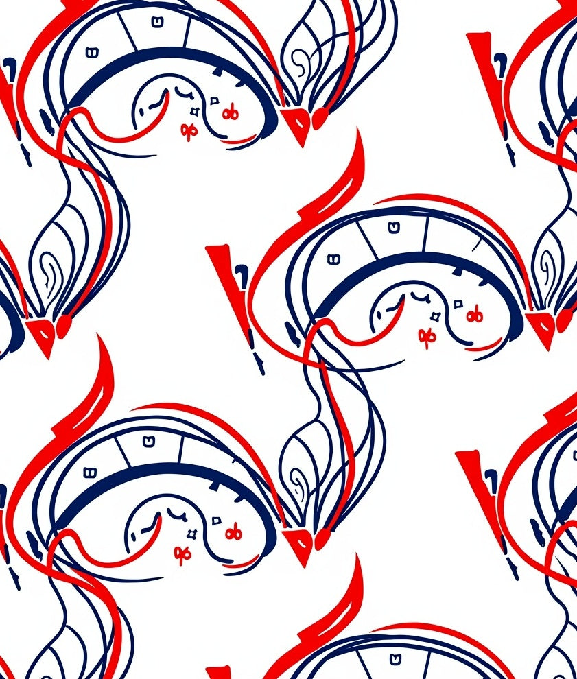 Bold Red Blue Swirls Abstract Rug