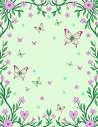 Pale Green Butterfly Floral Swirl Rug
