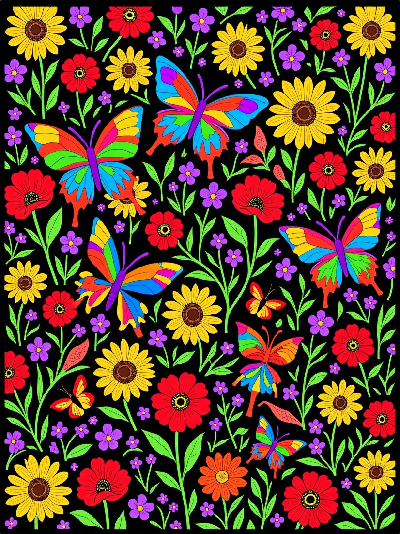 Vibrant Butterfly Garden Floral Rug