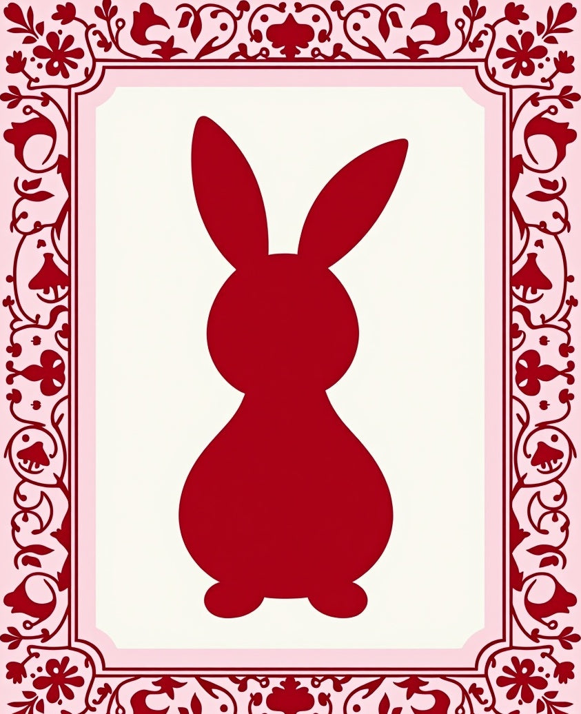 Crimson Bunny In Pink Floral Frame Rug