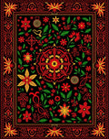 Bold Red Floral Folk Art Rug