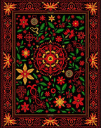 Bold Red Floral Folk Art Rug