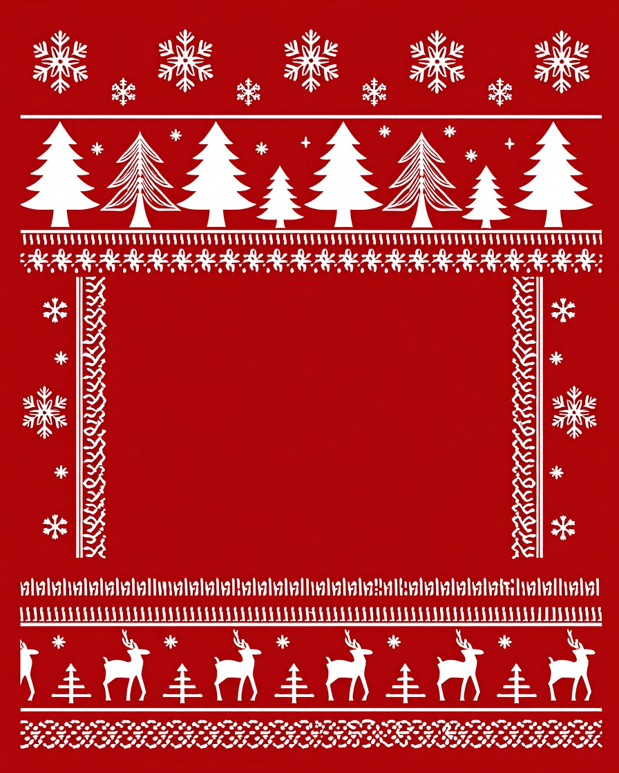 Winter Red Snowflake Tree Reindeer Rug