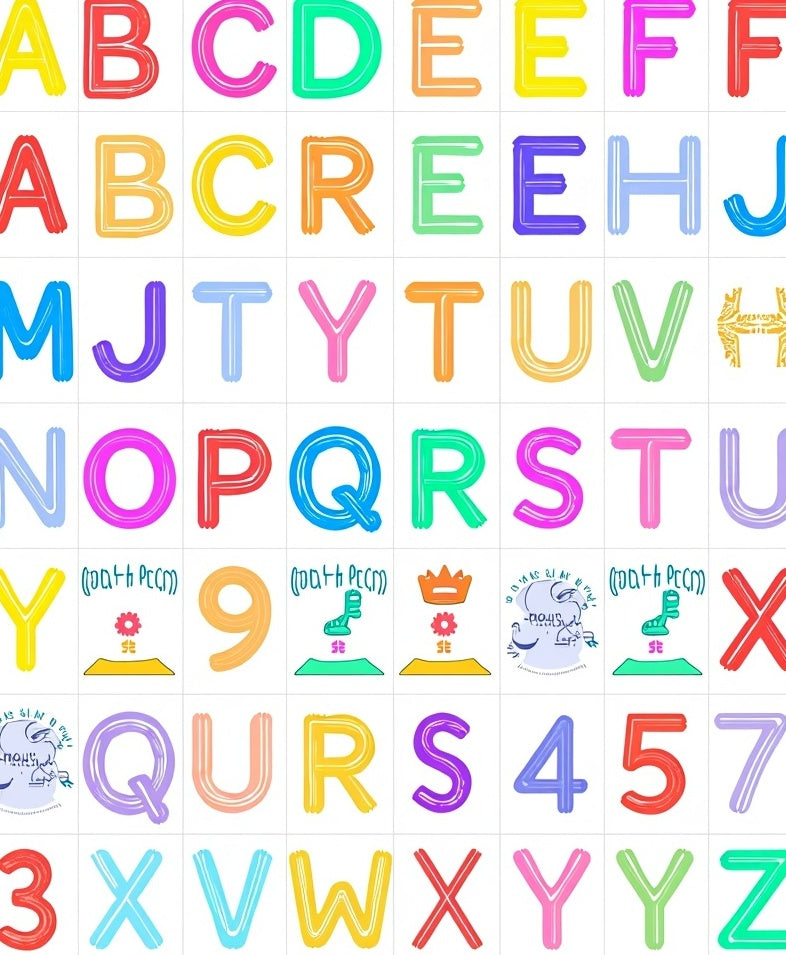 Vibrant Multicolored Alphabet Grid Rug