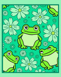 Whimsical Green Frogs Flower Meadow Rug