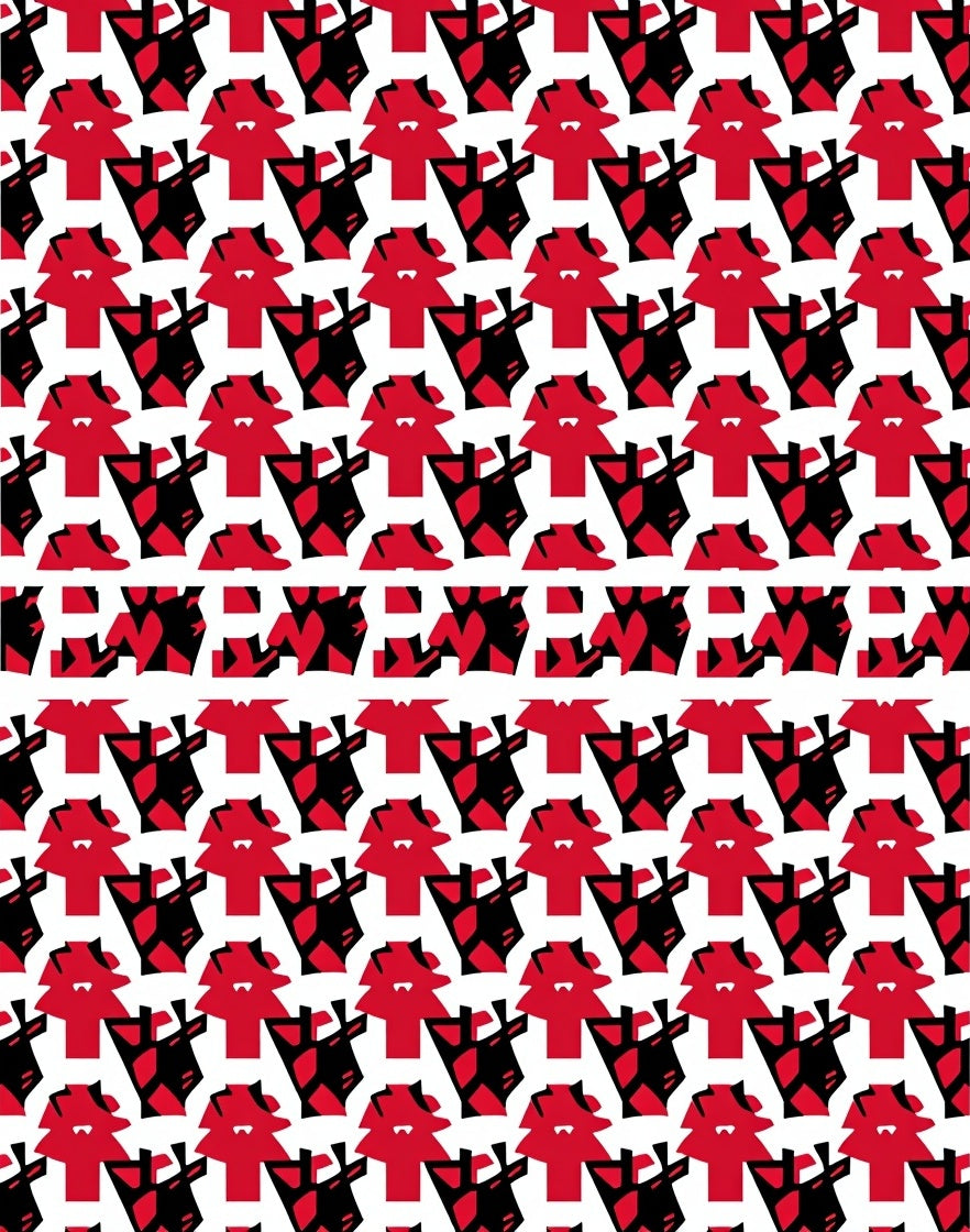 Bold Red Abstract Figurine Collage Rug