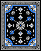 Black Blue White Medallion Bordered Rug