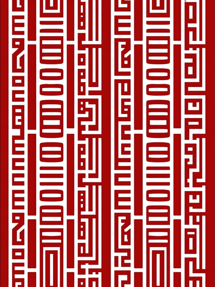 Bold Red Geometric Maze Stripe Rug