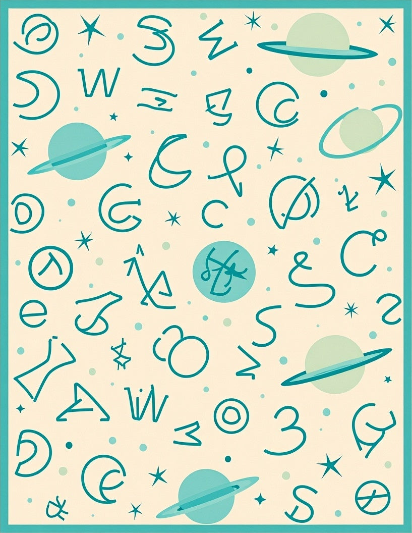 Cosmic Teal Alphabet Planets Rug