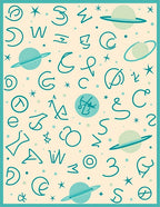 Cosmic Teal Alphabet Planets Rug