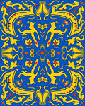 Bright Blue Yellow Crimson Abstract Medallion Rug