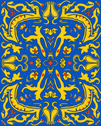 Bright Blue Yellow Crimson Abstract Medallion Rug