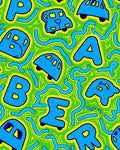 Bright Blue Alphabet Cars On Green Rug