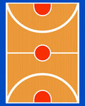 Orange Court Red Circles White Arcs Rug