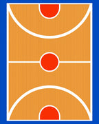 Orange Court Red Circles White Arcs Rug