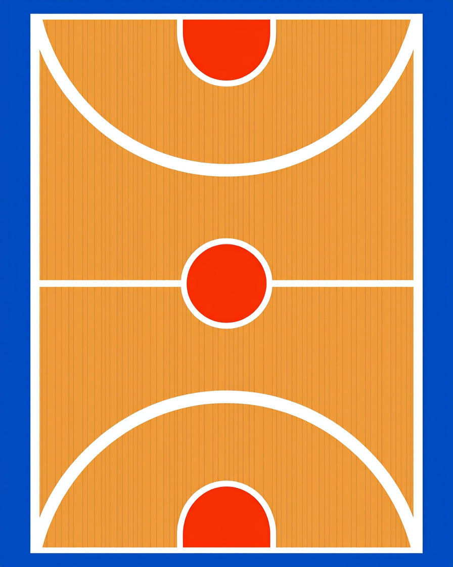 Orange Court Red Circles White Arcs Rug