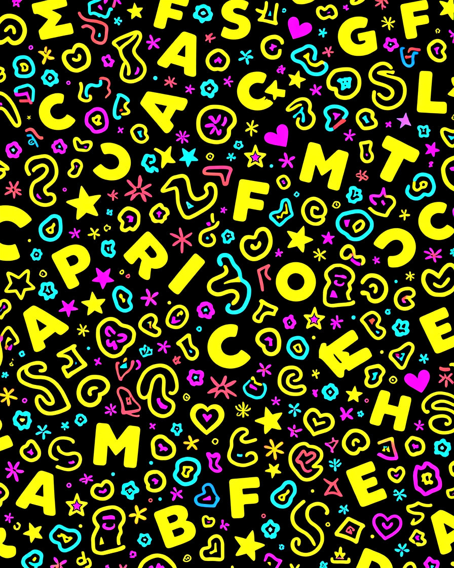 Retro Alphabet Hearts Stars Collage Design Rug