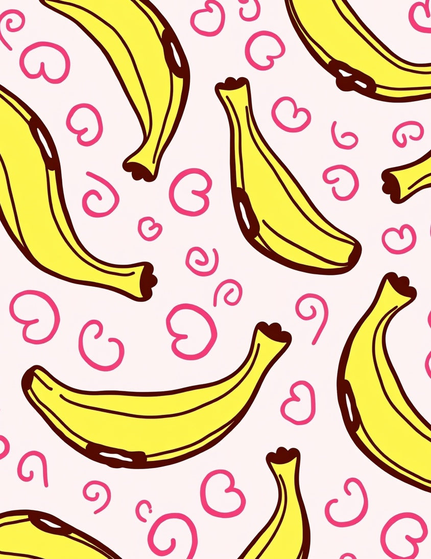 Whimsical Yellow Banana Pink Swirl Rug