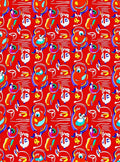 Whimsical Red Abstract Character Collage Rug