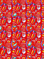 Whimsical Red Abstract Character Collage Rug