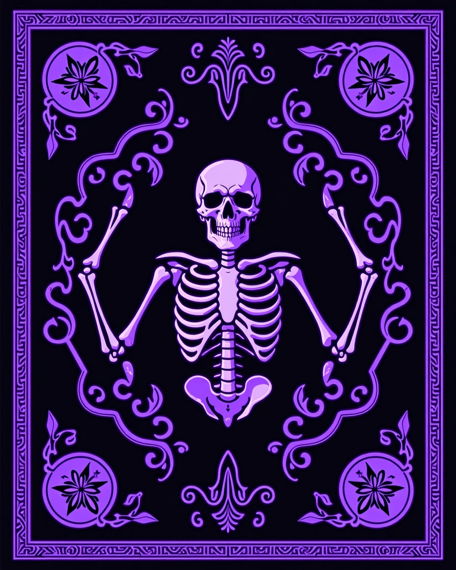Purple Skeleton Black Ornate Frame Rug