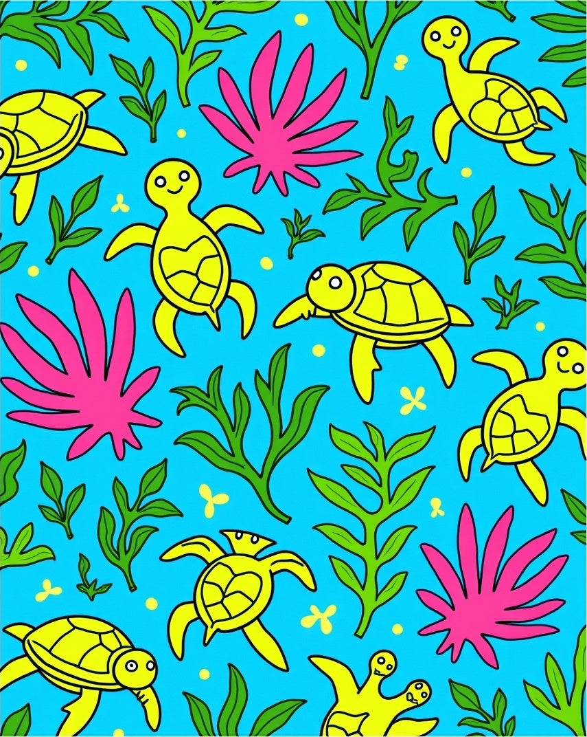 Whimsical Yellow Turtle Ocean Floor Rug