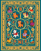 Whimsical Cartoon Cats ABC Border Rug