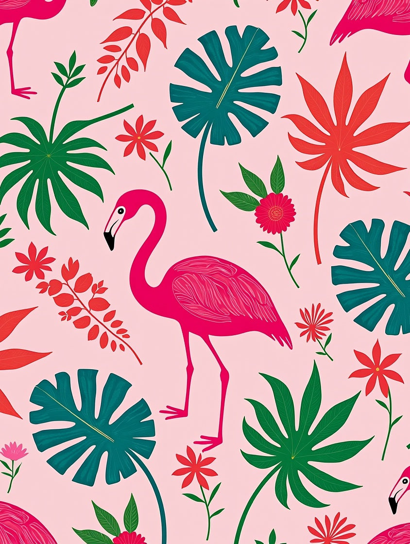 Vibrant Pink Flamingo Tropical Foliage Rug