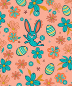 Playful Turquoise Bunny Floral Egg Medley Rug