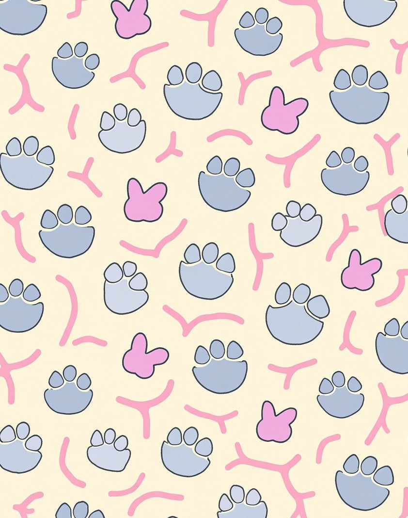 Cute Paw Prints Pink Yellow Rug