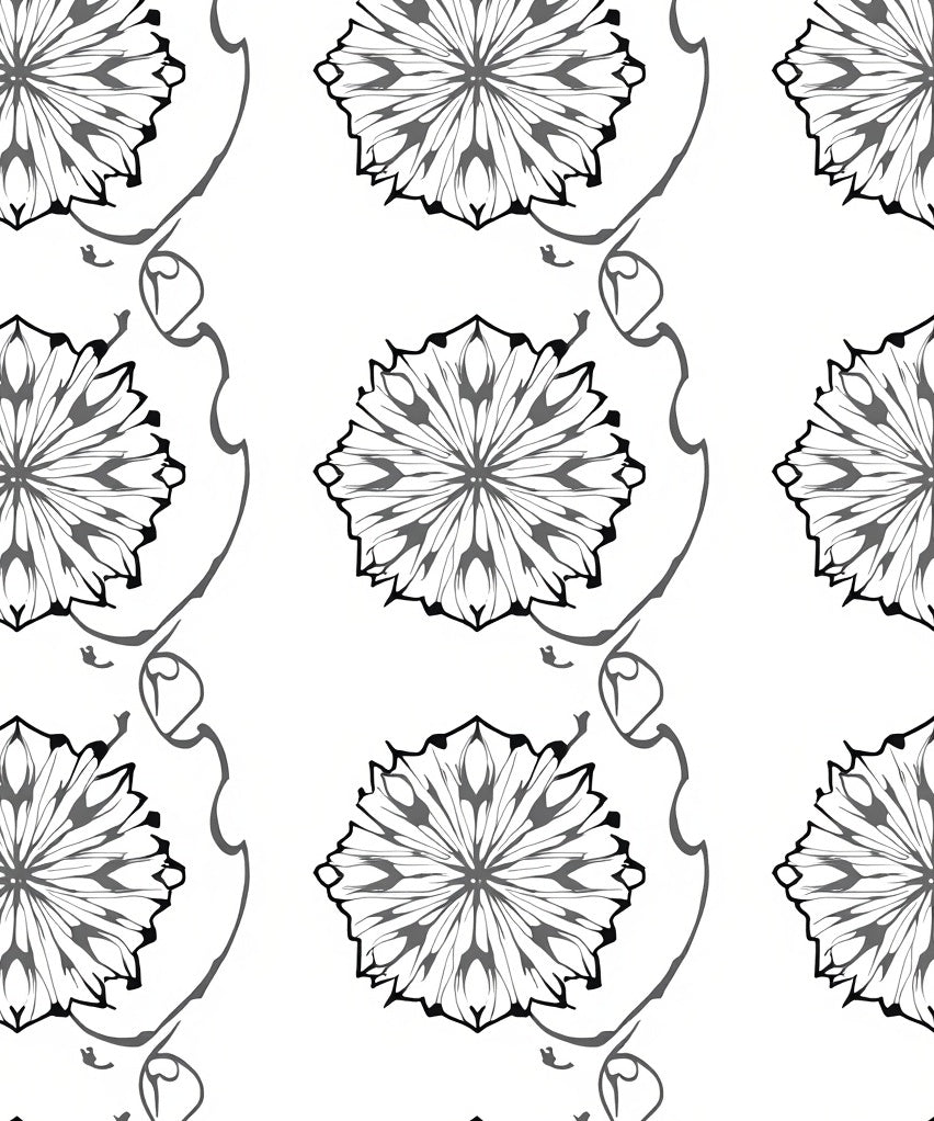 Monochromatic Floral Medallion Swirl Rug